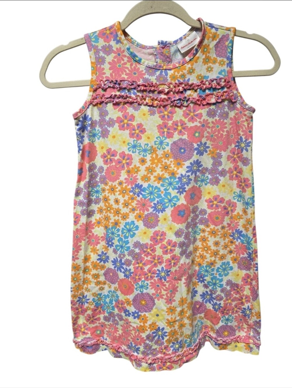 Hanna Andersson Sleeveless Orange Floral Tank Ruffle Dress Sz M 8 (130)